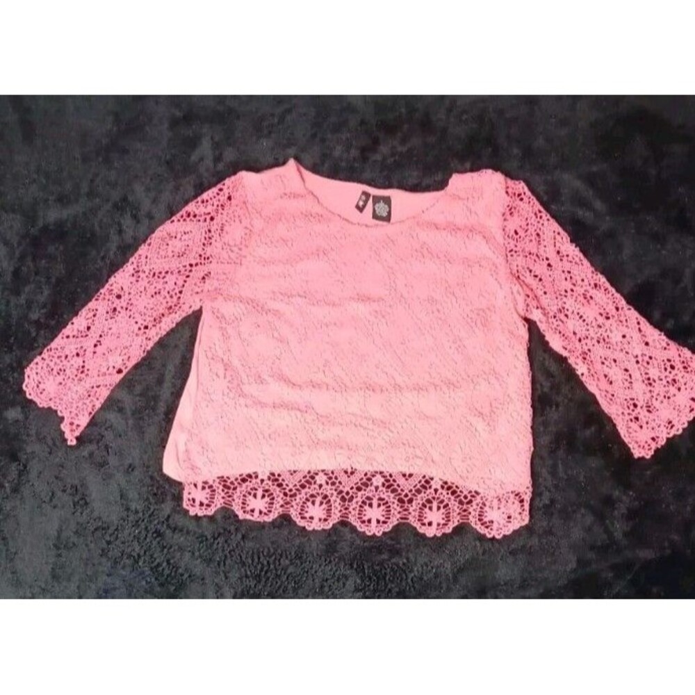 Ultra Flirt 3/4 Sleeve Lace Tunic Top Blouse S Bubblegum Pink Barbiecore Preppy